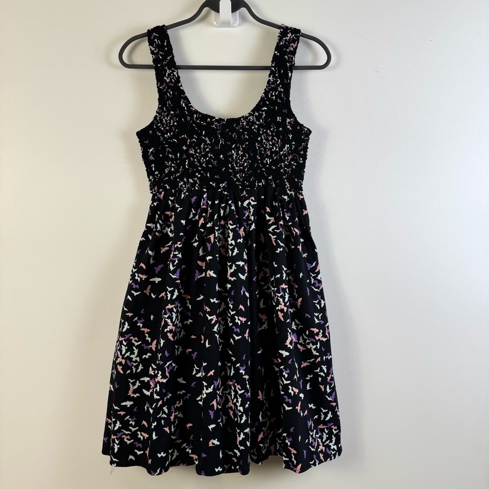 NWT H&M Black Floral Smocked Sundress Size 6 Cotton Floral Birds Cottagecore